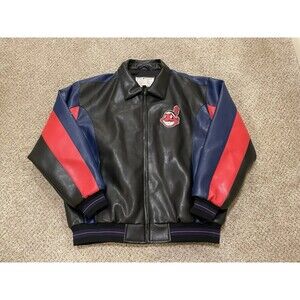 VTG 90s MLB G-III Carl Banks Cleveland Indians Leather Baseball Jacket XLarge